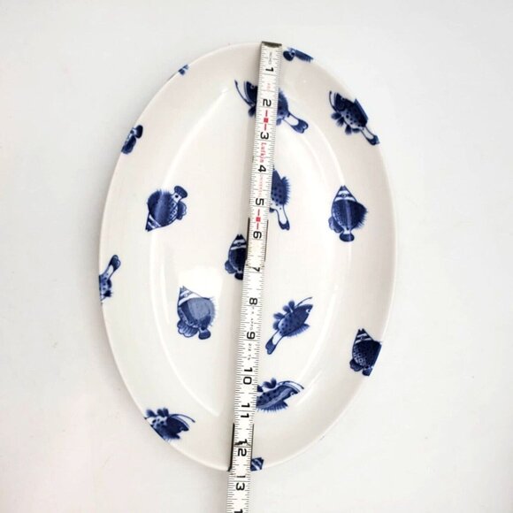 Crate & Barrel Fish Blue White Oval Ceramic Platter‎ 1 pc Serving Dish Nautical - Picture 9 of 9